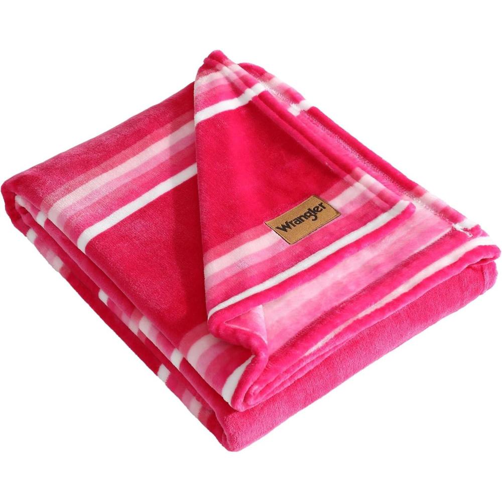 imageWrangler  Blanket Super Soft Sherpa Bedding with Corduroy Reverse Yellowstone Inspired Throw Blanket for Couch or Bed Coyote Sands Orange 50quot x 60quotSaddle Stripe Pink