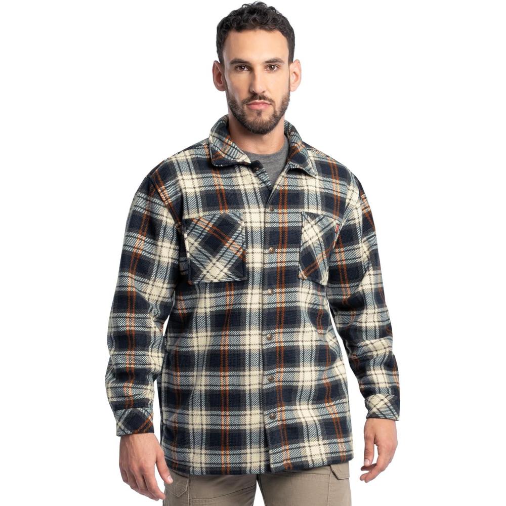 imageWrangler Mens Wrangler Riggs Mens Burley Sherpa Bonded Flannel OvershirtNavyMulti Plaid