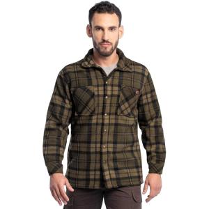 Wrangler Mens Wrangler Riggs Men’s Burley Sherpa Bonded Flannel Overshirt(Green/Multi Plaid)