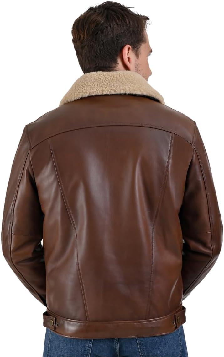 imageWrangler Mens Leather Flight Jacket Sherpa Dark BrownDark Brown