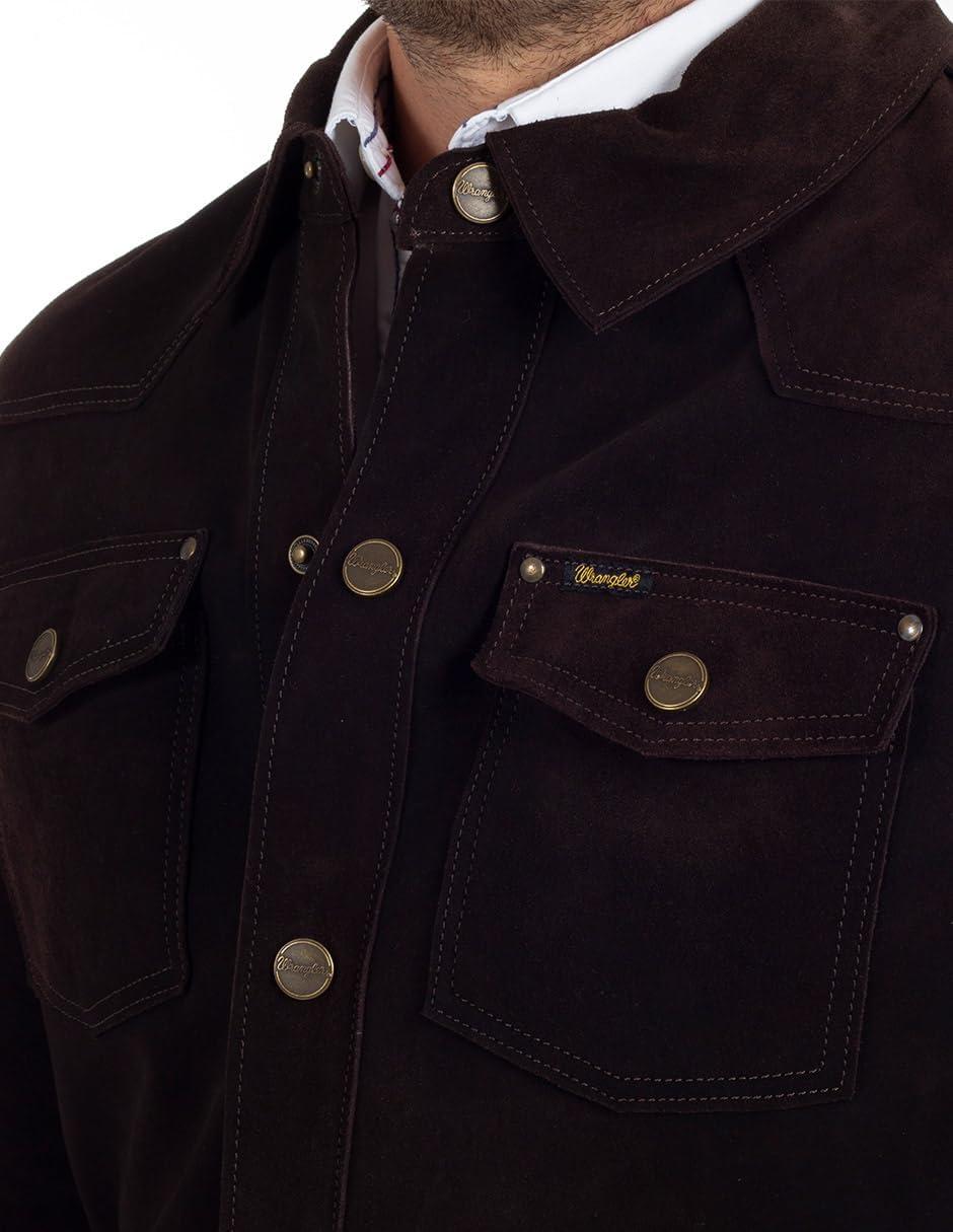 imageWrangler Mens Leather Trucker Jacket Western Dark BrownDark Brown