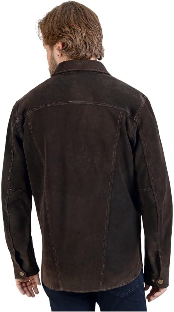 imageWrangler Mens Leather Trucker Jacket Western Dark BrownDark Brown