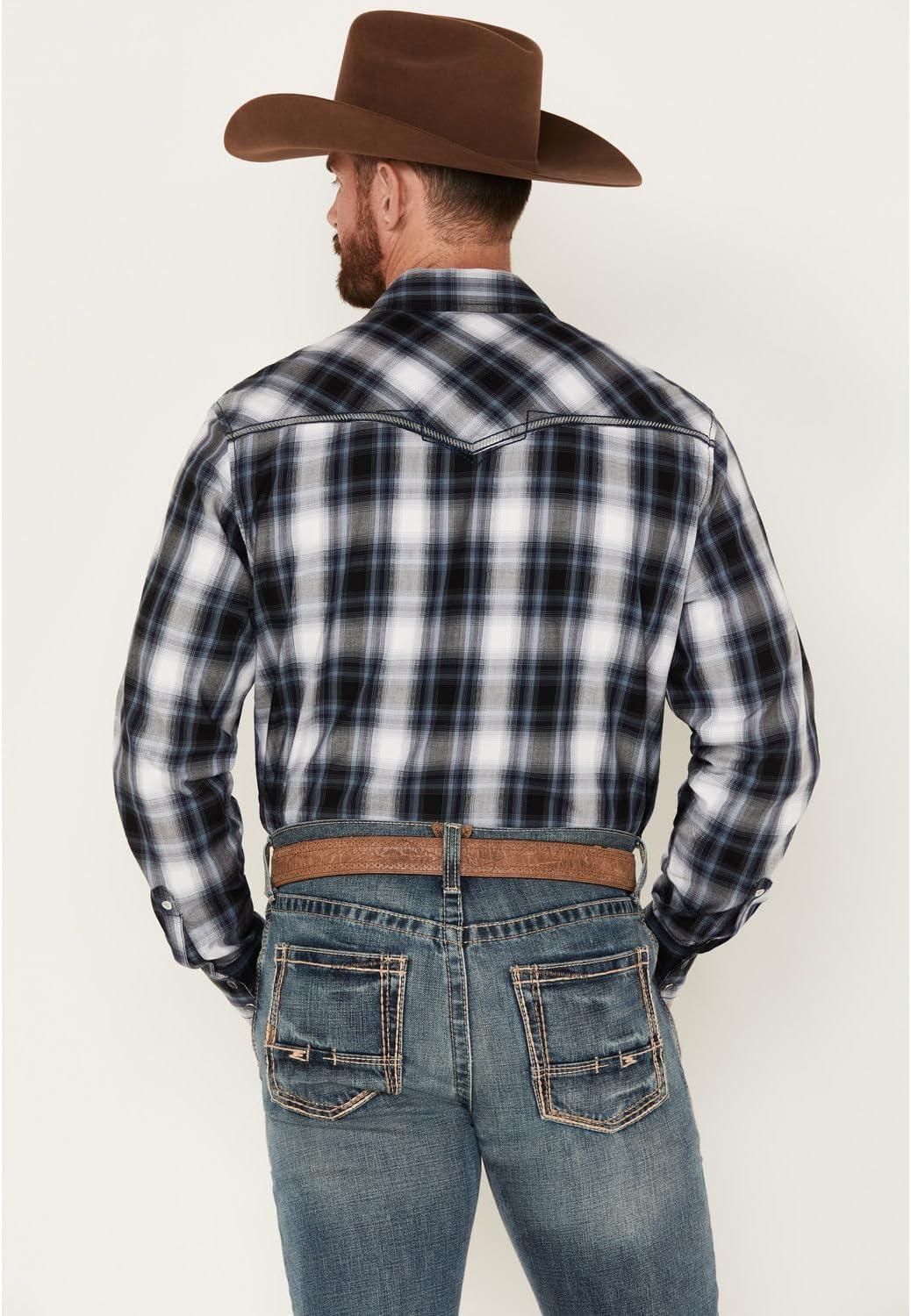 imageWrangler Mens Rock 47 by Plaid Print Long Sleeve Snap Western Shirt 112317113 Black