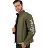 Wrangler Men’s Olive Green Woven Jacket – Modern Full-Zip Design with High Collar and Logo Detail on Sleeve