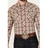 Wrangler Men’s Retro Plaid Print Long Sleeve Snap Western Shirt Brown Medium