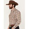 Wrangler Men’s Retro Plaid Print Long Sleeve Snap Western Shirt Brown Medium