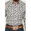 Wrangler Men’s Retro Plaid Print Long Sleeve Snap Western Shirt Grey X-