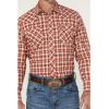 Wrangler Men’s Retro Plaid Print Long Sleeve Snap Western Shirt Red