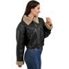 Wrangler Women’s Black Faux Leather Jacket – Sherpa Collar and Cuffs, Warm Lined Aviator Style