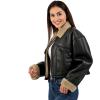 Wrangler Women’s Black Faux Leather Jacket – Sherpa Collar and Cuffs, Warm Lined Aviator Style