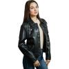 Wrangler Women’s Faux Leather Fringe Trucker Jacket Black.(Black)