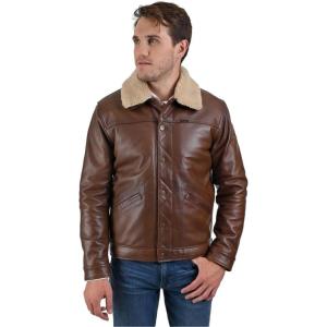 Wrangler Men’s Leather Flight Jacket Sherpa Dark Brown.(Dark Brown)