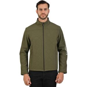 Wrangler Men’s Olive Green Woven Jacket – Modern Full-Zip Design with High Collar and Logo Detail on Sleeve