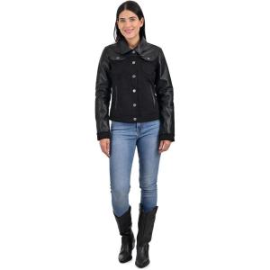 Wrangler Women’s Two-Tone Faux Leather Trucker Jacket Black.(Black)
