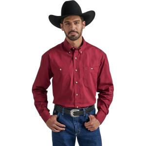 Wrangler Men’s George Strait by Solid Long Sleeve Button-Down Western Shirt Tall Red XX- Tall