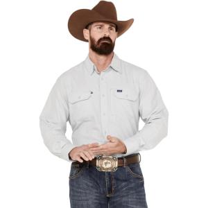 Wrangler Men’s Performance Long Sleeve Button-Down Shirt Tall Light Grey XX- Tall