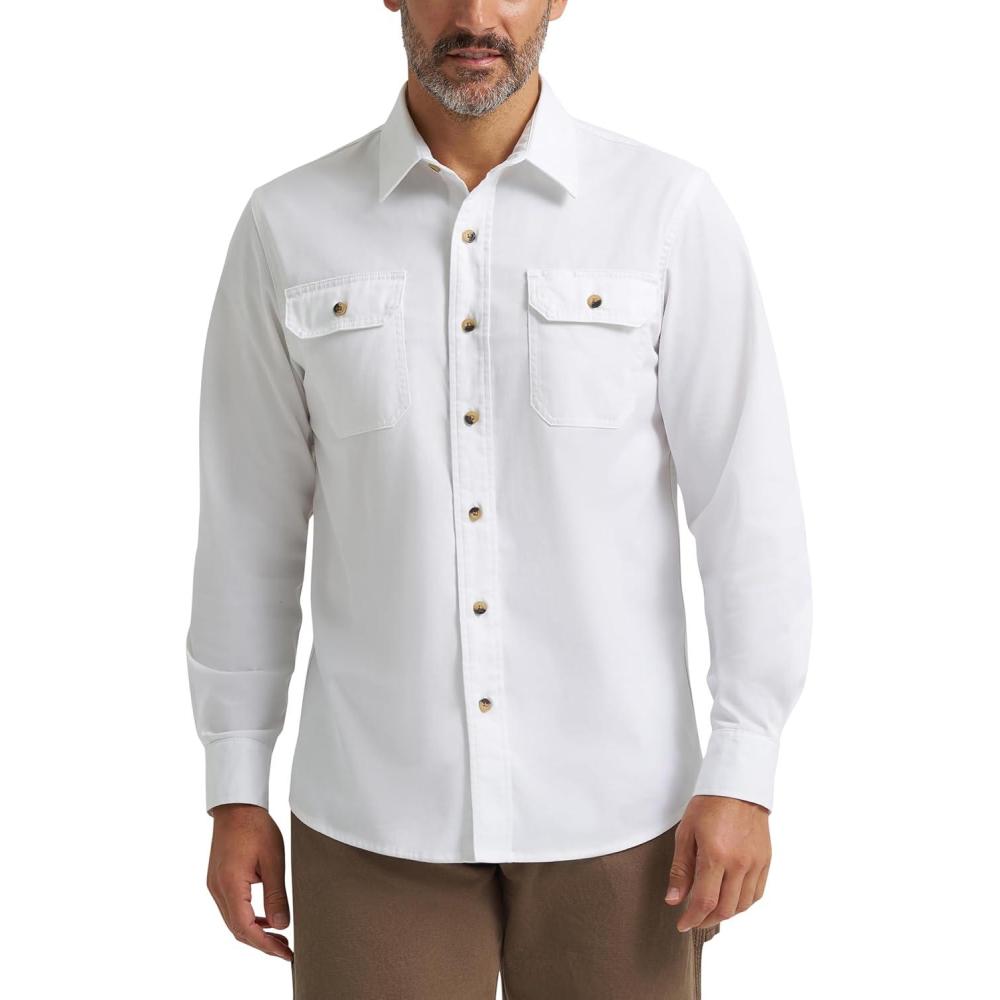 imageWrangler Authentics Mens Long Sleeve Classic Woven ShirtBright White
