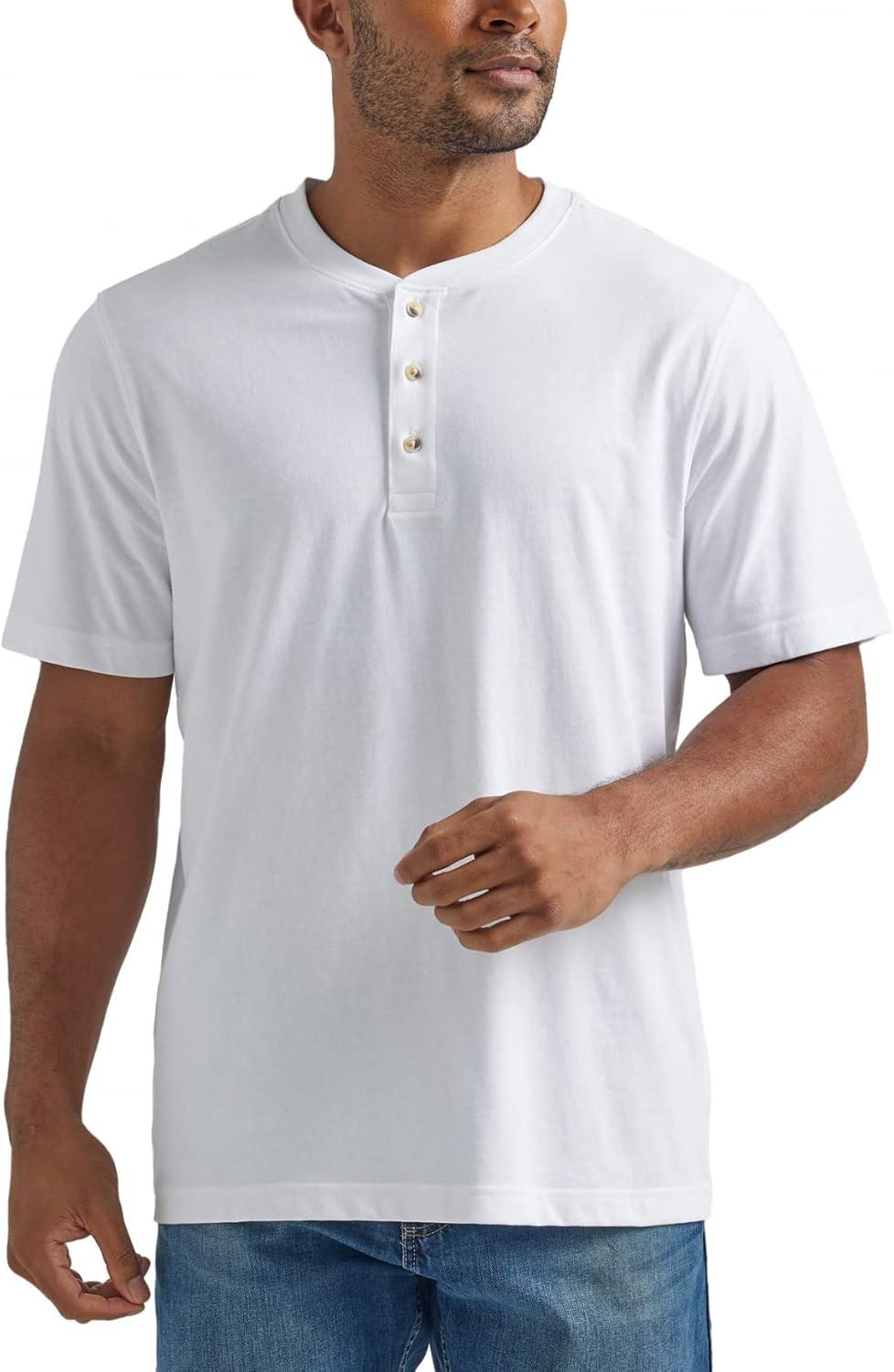 imageWrangler Authentics Mens Short Sleeve Henley TeeBright White