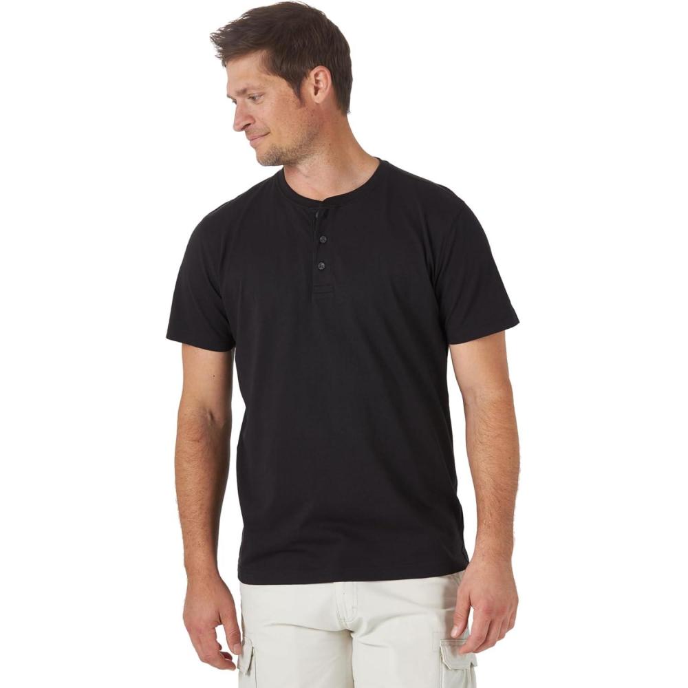 imageWrangler Authentics Mens Short Sleeve Henley TeeBlack Onyx