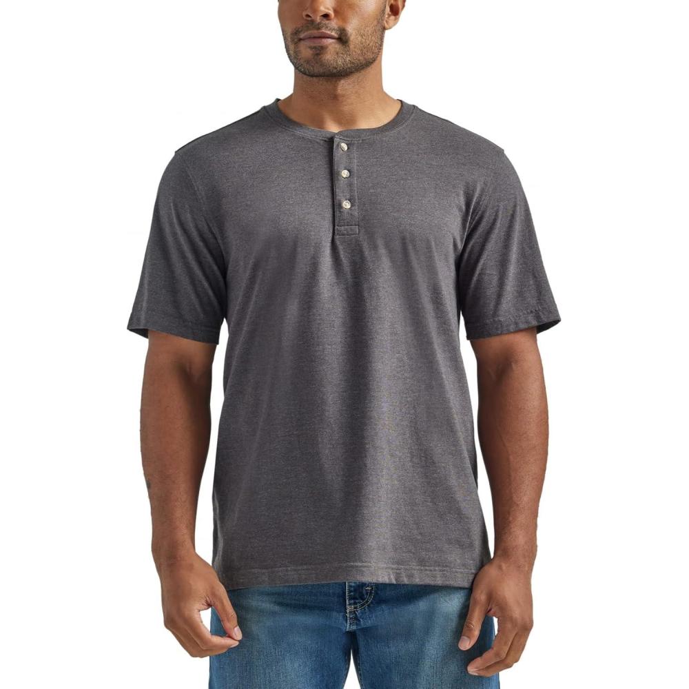 imageWrangler Authentics Mens Short Sleeve Henley TeeCharcoal Heather