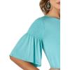 Wrangler Women’s 3/4 Sleeves Smocked Shoulder Knit Top(Pool Blue)