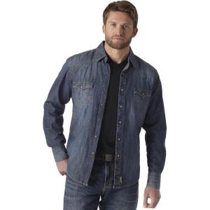 Wrangler Mens Retro Two Pocket Long Sleeve Snap Shirt Discontinued(Blue Denim)