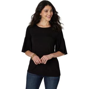 Wrangler Women’s 3/4 Sleeves Smocked Shoulder Knit Top(Black)