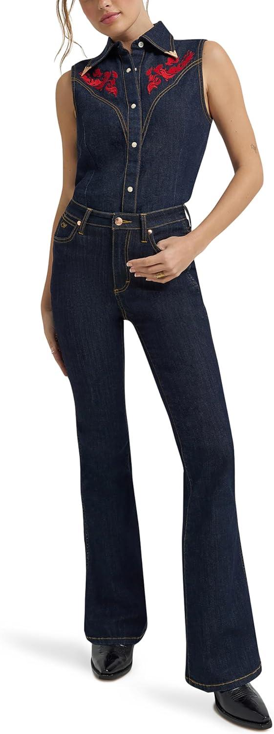 imageWrangler Lainey Wilson Womens Dark Flare JeansRinse