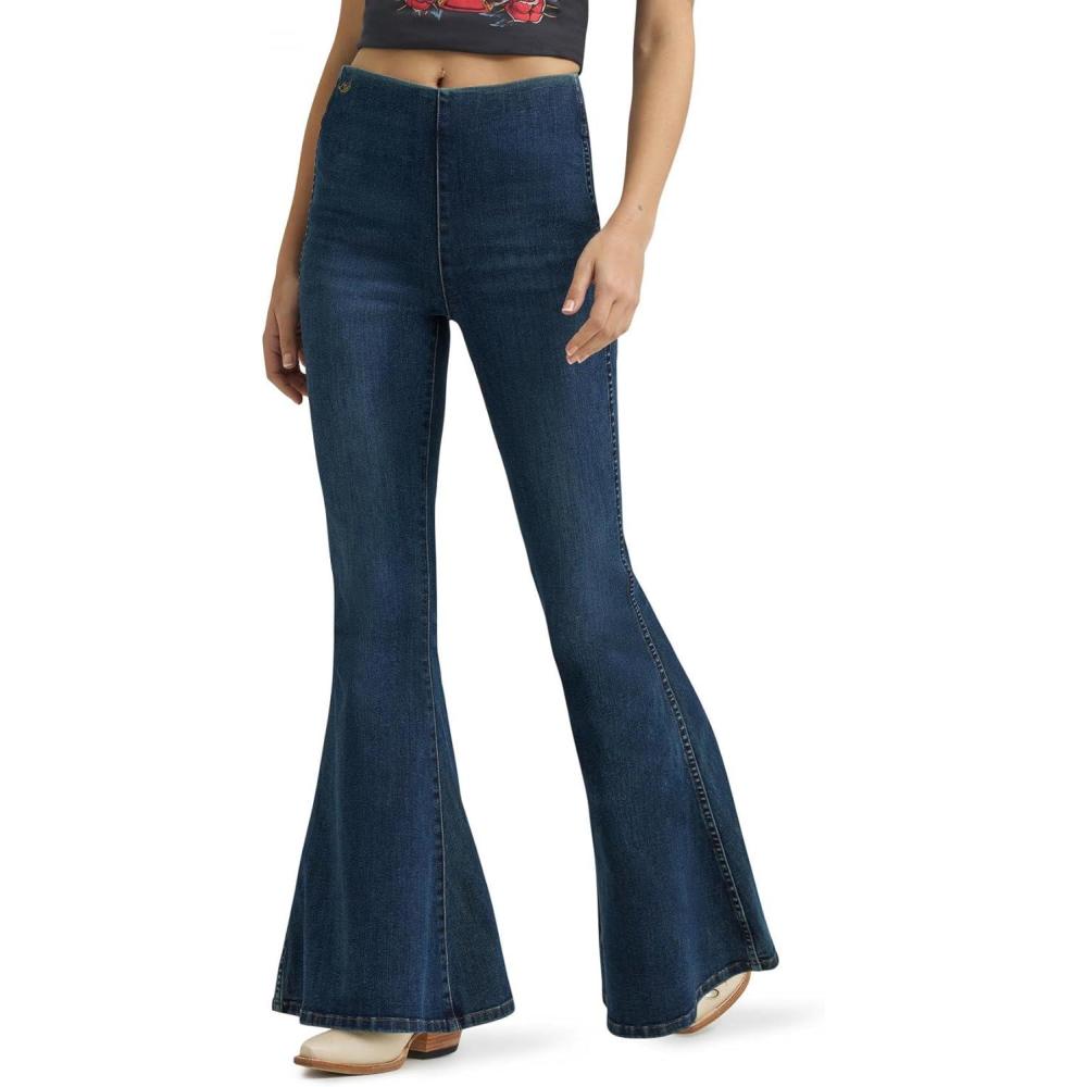 imageWrangler X Womens Lainey Wilson Pull on Bell Jean Washed BlackDark Wash