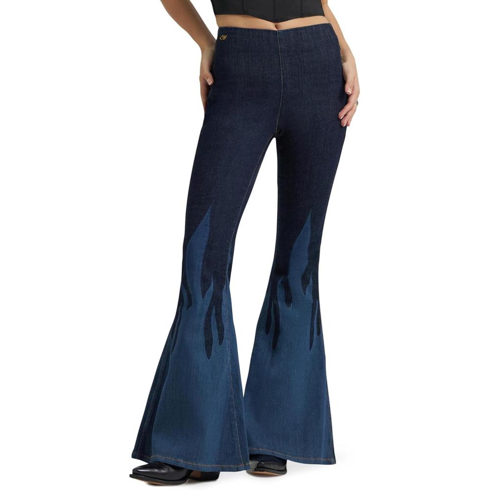 imageWrangler X Womens Lainey Wilson Pull on Bell Jean Washed BlackDenimFlame