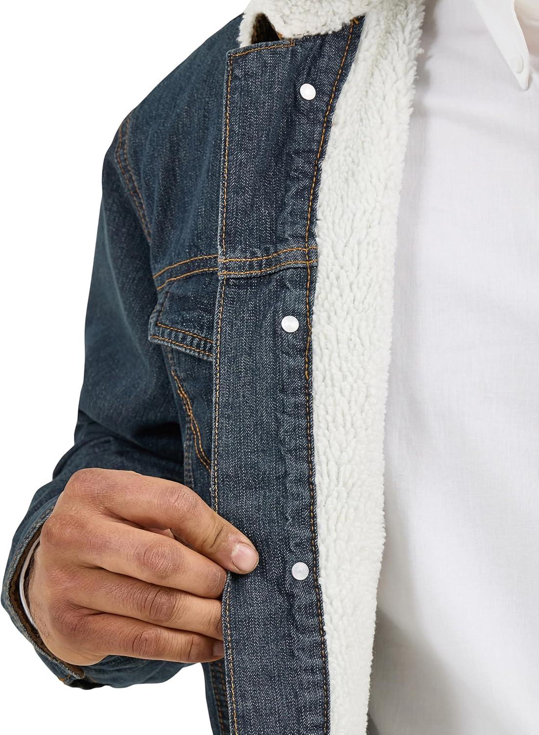 imageWrangler Mens Cowboy Cut Western Lined Denim JacketSherpaDenim