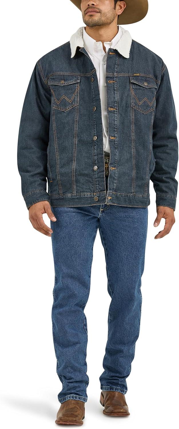 imageWrangler Mens Cowboy Cut Western Lined Denim JacketSherpaDenim