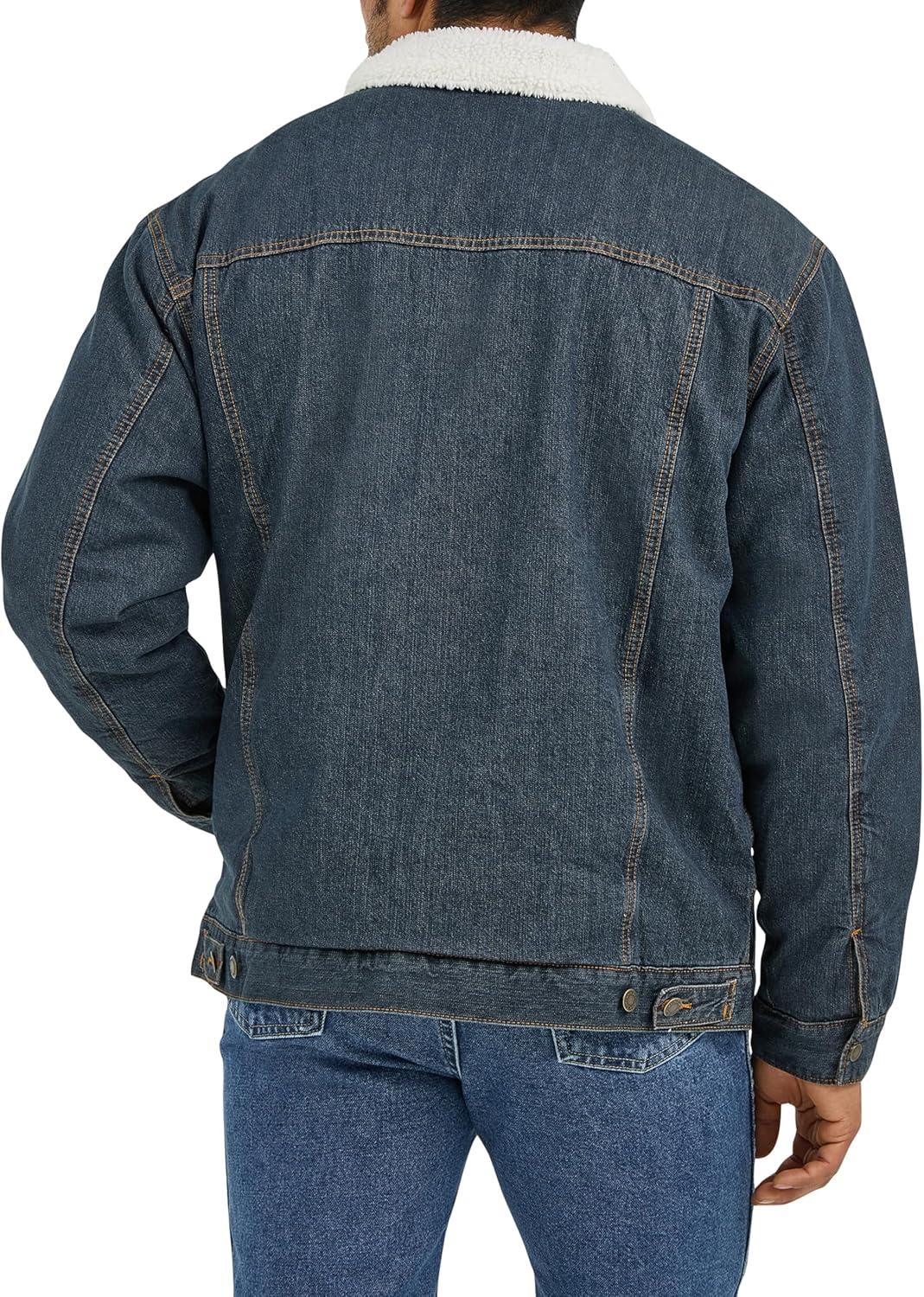 imageWrangler Mens Cowboy Cut Western Lined Denim JacketSherpaDenim