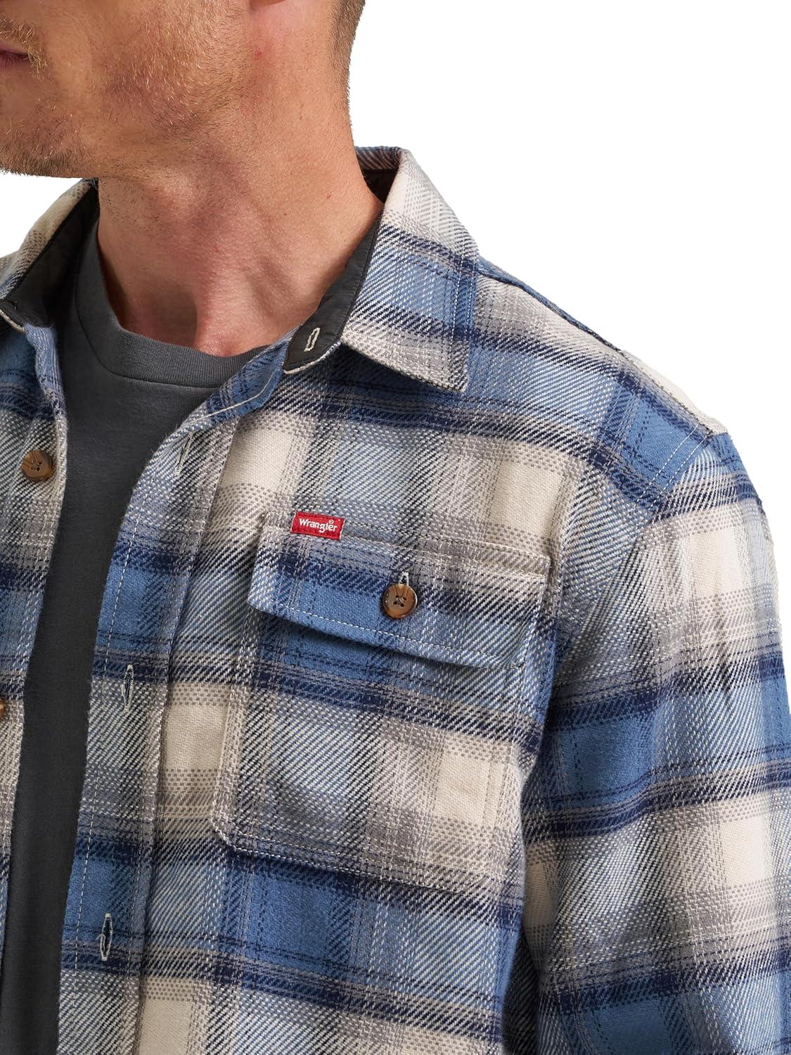 imageWrangler Authentics Mens Mens Long Sleeve Flannel Shirt JacketBering Sea Plaid