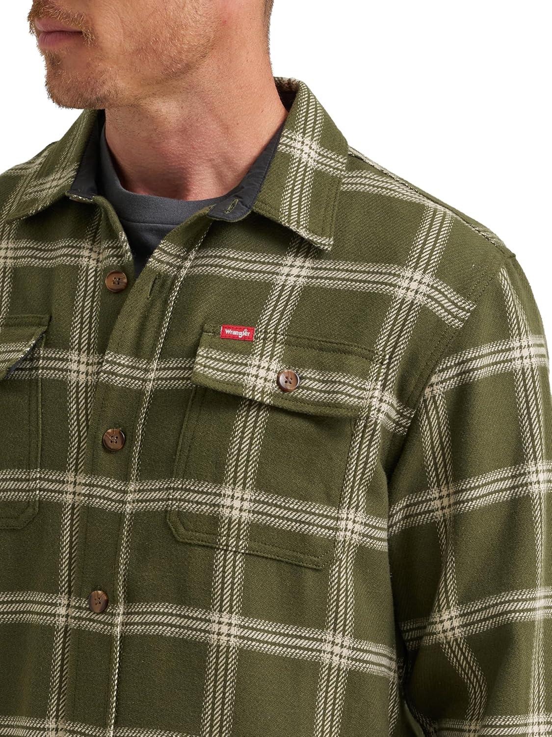 imageWrangler Authentics Mens Mens Long Sleeve Flannel Shirt JacketForest Night Plaid