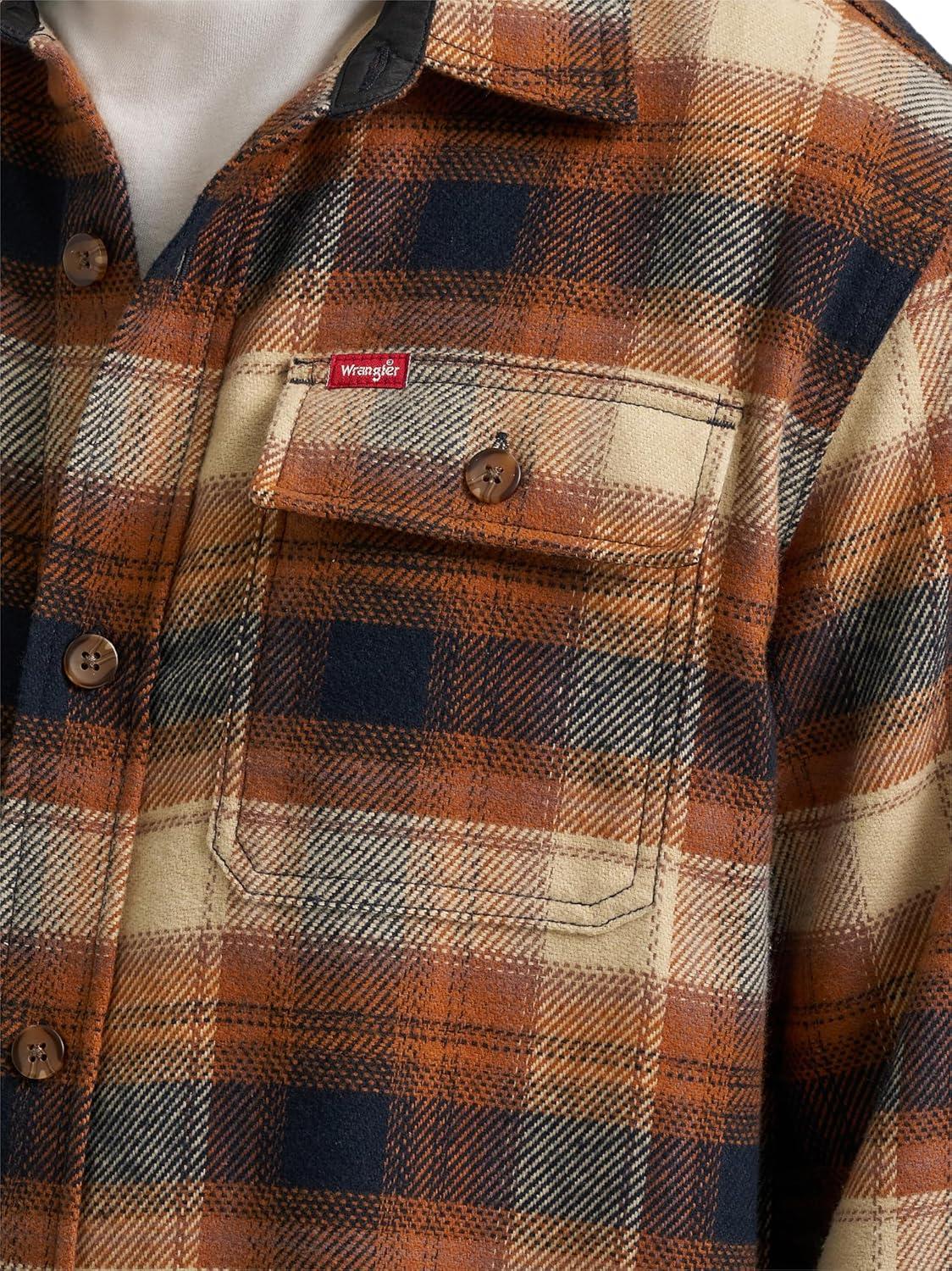 imageWrangler Authentics Mens Mens Long Sleeve Flannel Shirt JacketGlazed Ginger Plaid