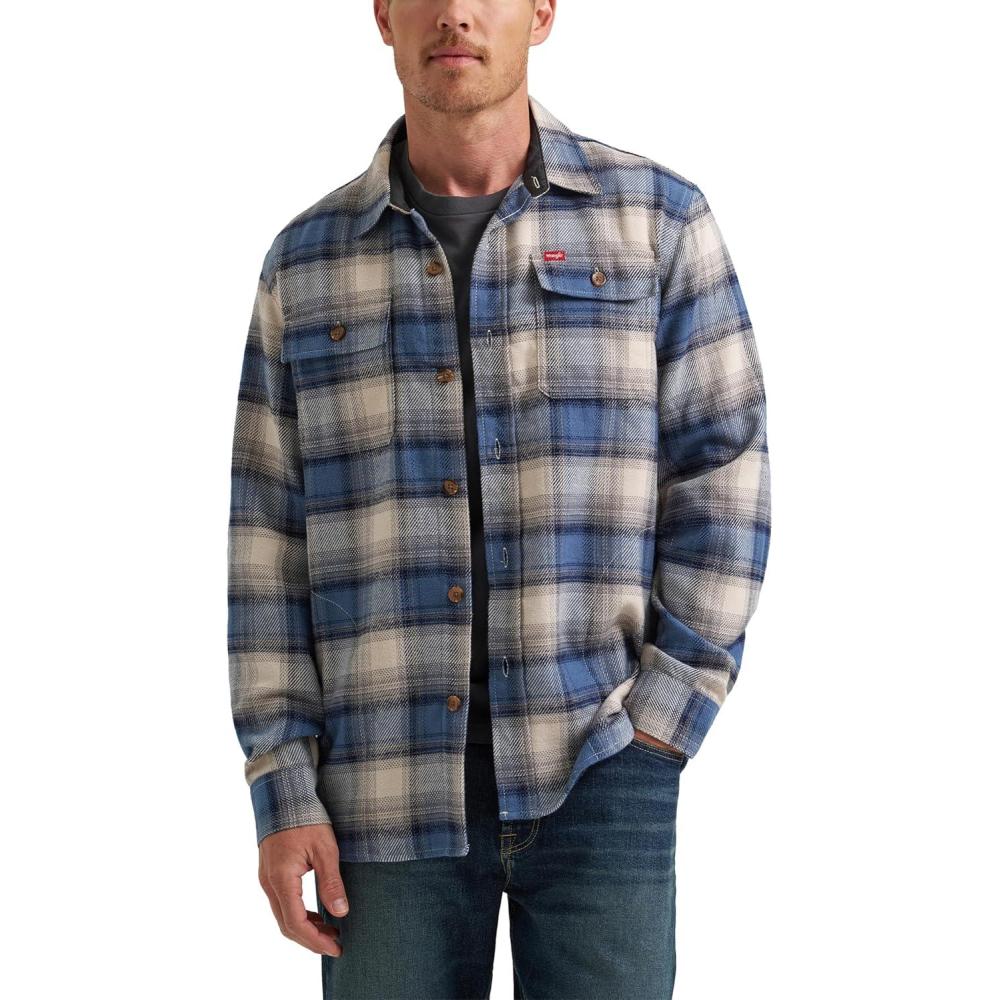 imageWrangler Authentics Mens Mens Long Sleeve Flannel Shirt JacketBering Sea Plaid