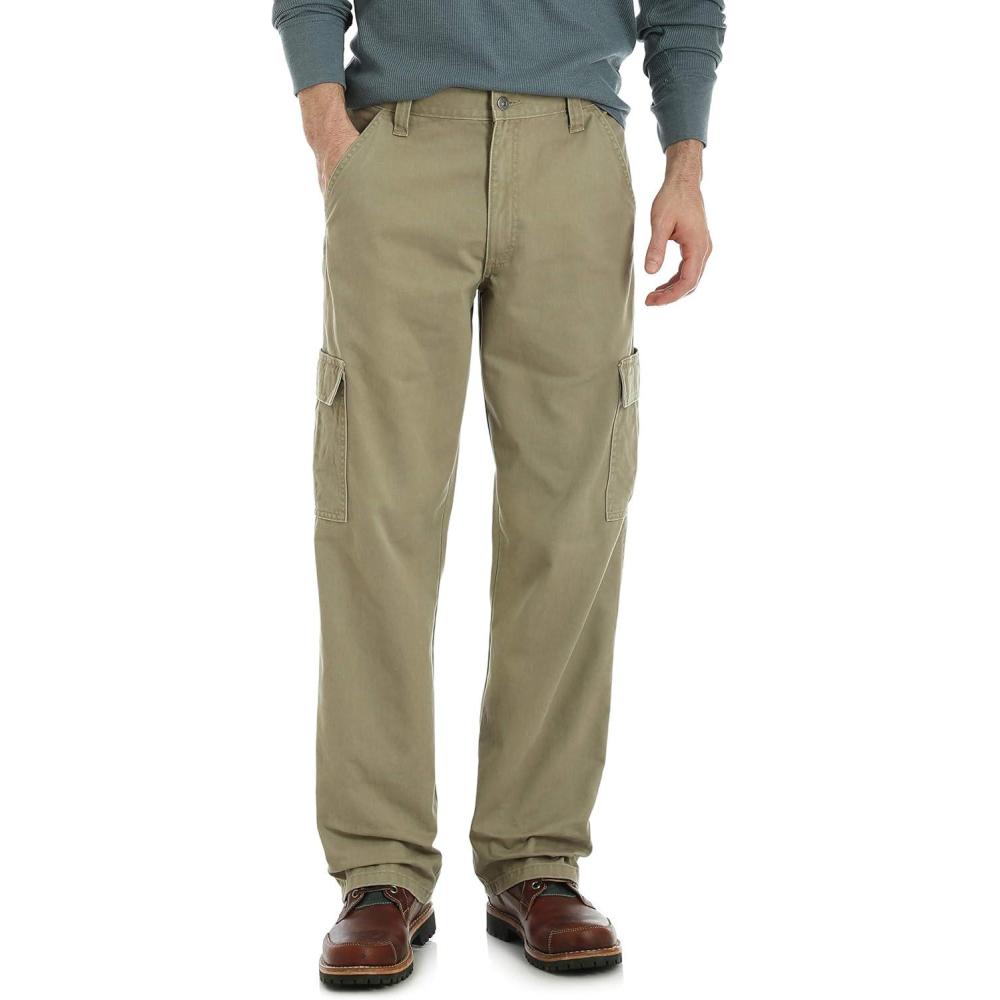 imageWrangler Authentics Mens Twill Relaxed Fit Cargo Pant LoganBritish Khaki Twill