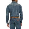 Wrangler Men’s Cowboy Cut Western Long Sleeve Snap Work Shirt Washed Finish(Antique Blue)