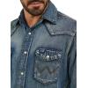 Wrangler Men’s Cowboy Cut Western Long Sleeve Snap Work Shirt Washed Finish(Antique Blue)