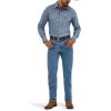 Wrangler Men’s Cowboy Cut Western Long Sleeve Snap Work Shirt Washed Finish(Medium Blue Chambray)