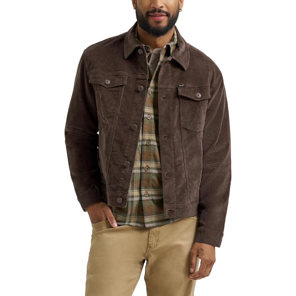 imageWrangler Mens Corduroy Trucker JacketChocolate Brown