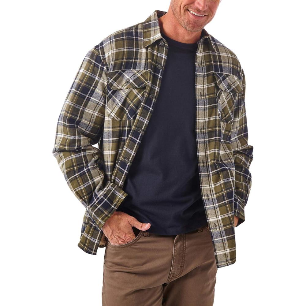 imageWrangler Authentics Mens Long Sleeve Sherpa Lined Shirt JacketOlive Sky