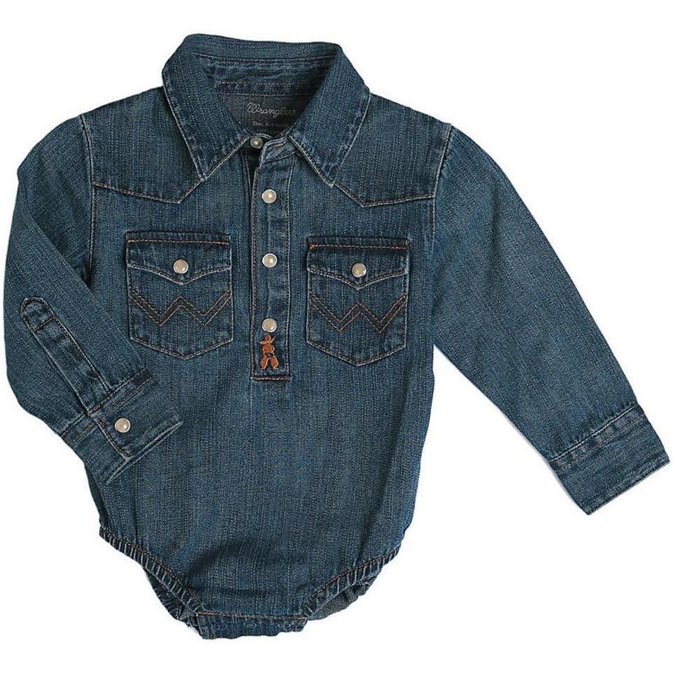 imageWrangler Infant amp Toddler Long Sleeve Denim BodysuitDenim