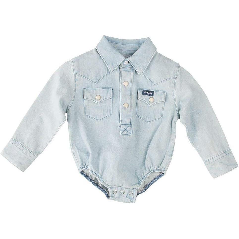 imageWrangler Infant amp Toddler Long Sleeve Denim BodysuitFaded Blue